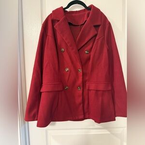 SHEIN Red Pea Coat with Brown Buttons